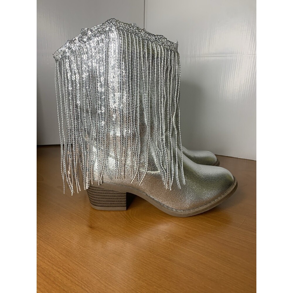 Western Cowgirl Boots Silver Fringe Rhinestone Little Girls Size 13
